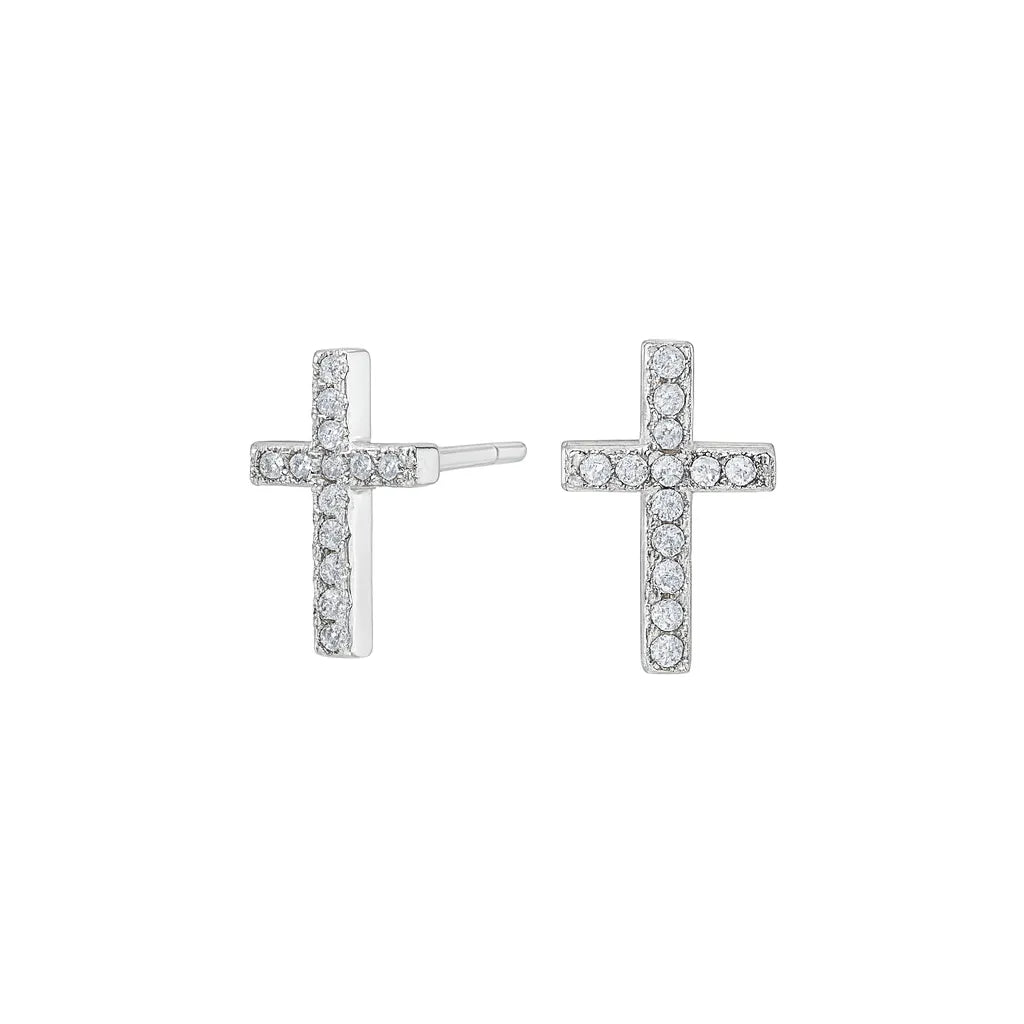 Feine Damen-Ohrstecker in Kreuzform aus 925 Sterling Silber, wahlweise vergoldet, mit vollflächigem Zirkonia-Besatz, ideal als eleganter Glaubensschmuck für stilbewusste Frauen und Mädchen.