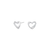 Das Produktbild zeigt filigrane Damen-Ohrstecker in Herzform aus 925 Sterling Silber mit teilweise mit Zirkonia besetzter Kontur als romantischer Schmuck für Frauen und Mädchen.