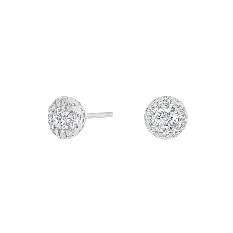 Runde Ohrstecker aus 925 Sterling Silber mit funkelndem Zirkonia-Halo, wahlweise vergoldet, elegant gestaltet für Damen und Jugendliche.