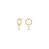 Feine Damen-Ohrstecker aus 925 Sterling Silber, wahlweise vergoldet, mit funkelndem Zirkonia-Kreis und herabhängender weißer Perle als eleganter Schmuck für stilbewusste Frauen.