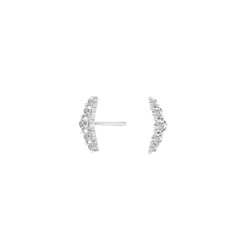 Zarte Damen-Ohrstecker in bogenförmigem Ear-Climber-Design aus 925 Sterling Silber, wahlweise vergoldet, mit mehreren klaren Zirkonia-Steinen für stilbewusste Frauen.