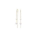 Lange Damen-Ohrhänger aus 925 Sterling Silber mit filigranen Ketten und mehreren weißen Süßwasserperlen, ideal für stilbewusste Frauen bei festlichen und eleganten Anlässen.