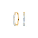 Abgebildet sind elegante Damen-Creolen aus 925 Sterling Silber mit doppelt gefasstem Zirkonia-Pavé und praktischem Klappverschluss, ideal für stilbewusste Frauen im Alltag und zu festlichen Anlässen.