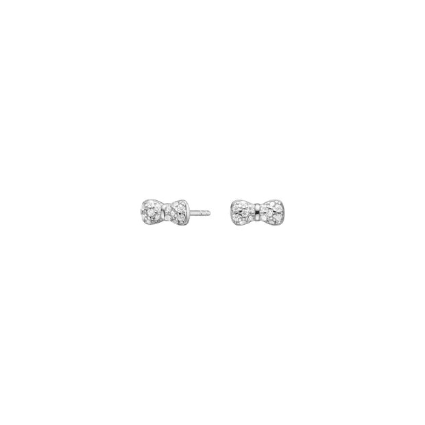 Zarte Damen-Ohrstecker in Schleifenform aus 925 Sterling Silber mit funkelnden Zirkonia-Steinen, ideal für stilbewusste Frauen und als Geschenk geeignet.