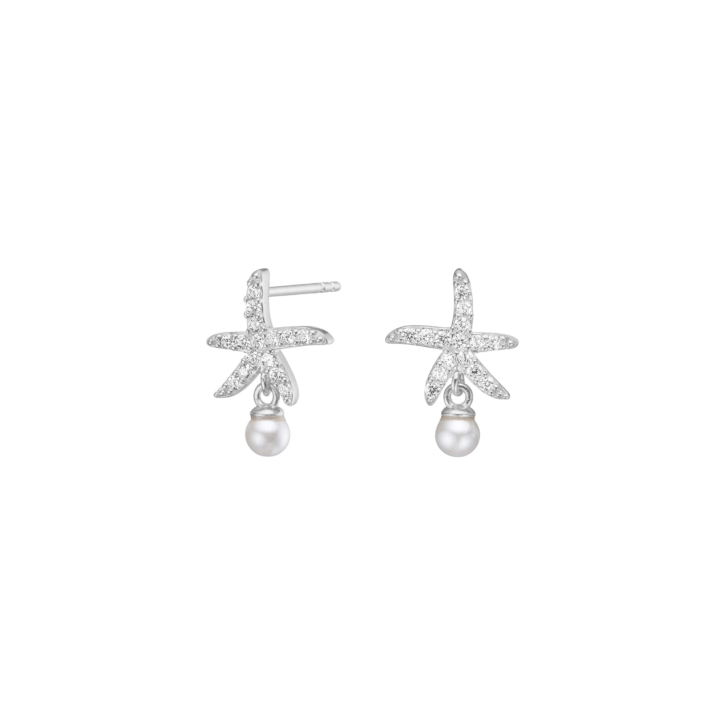 SelinaNor Seestern Ohrstecker aus 925 Sterling Silber mit Perle und kubischem Zirkonia.