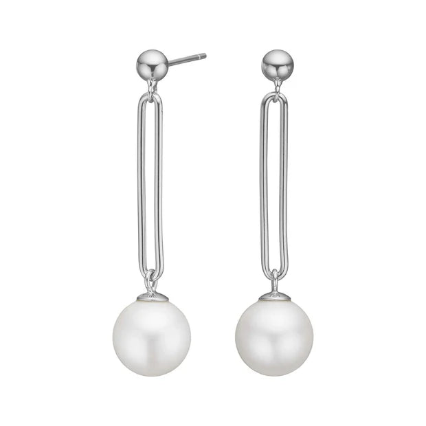 Lange Damen-Ohrstecker aus 925 Sterling Silber, wahlweise vergoldet, mit schlichten Stäben und großen Perlenanhängern, ideal für stilbewusste Frauen zu eleganten Anlässen.