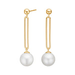 Lange Damen-Ohrstecker aus 925 Sterling Silber, wahlweise vergoldet, mit schlichten Stäben und großen Perlenanhängern, ideal für stilbewusste Frauen zu eleganten Anlässen.