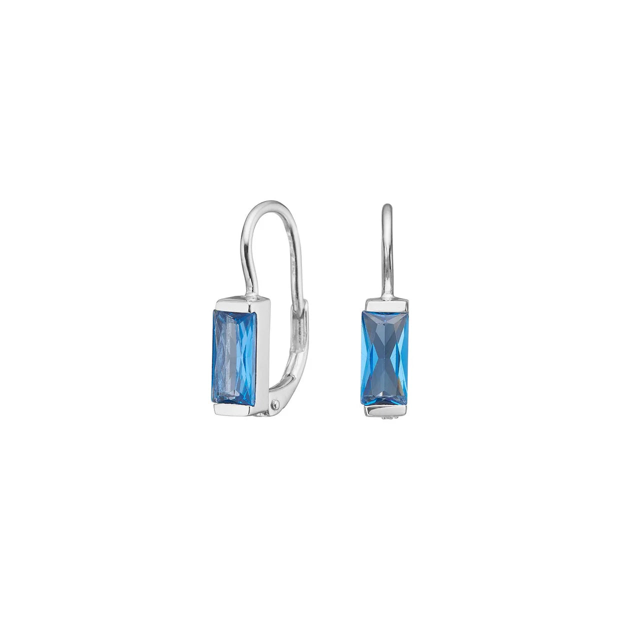 Elegante Damen-Ohrhänger aus 925 Sterling Silber mit rechteckigen blauen Zirkonia im Baguette-Schliff und komfortablem Klappverschluss, ideal für stilbewusste Frauen im Alltag und zu festlichen Anlässen.
