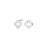 Abgebildet ist ein Paar zarter Damen-Ohrstecker aus 925 Sterling Silber, wahlweise vergoldet, im offenen Kleeblatt-Design als moderner, alltagstauglicher Schmuck für stilbewusste Frauen.