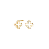 Abgebildet ist ein Paar zarter Damen-Ohrstecker aus 925 Sterling Silber, wahlweise vergoldet, im offenen Kleeblatt-Design als moderner, alltagstauglicher Schmuck für stilbewusste Frauen.