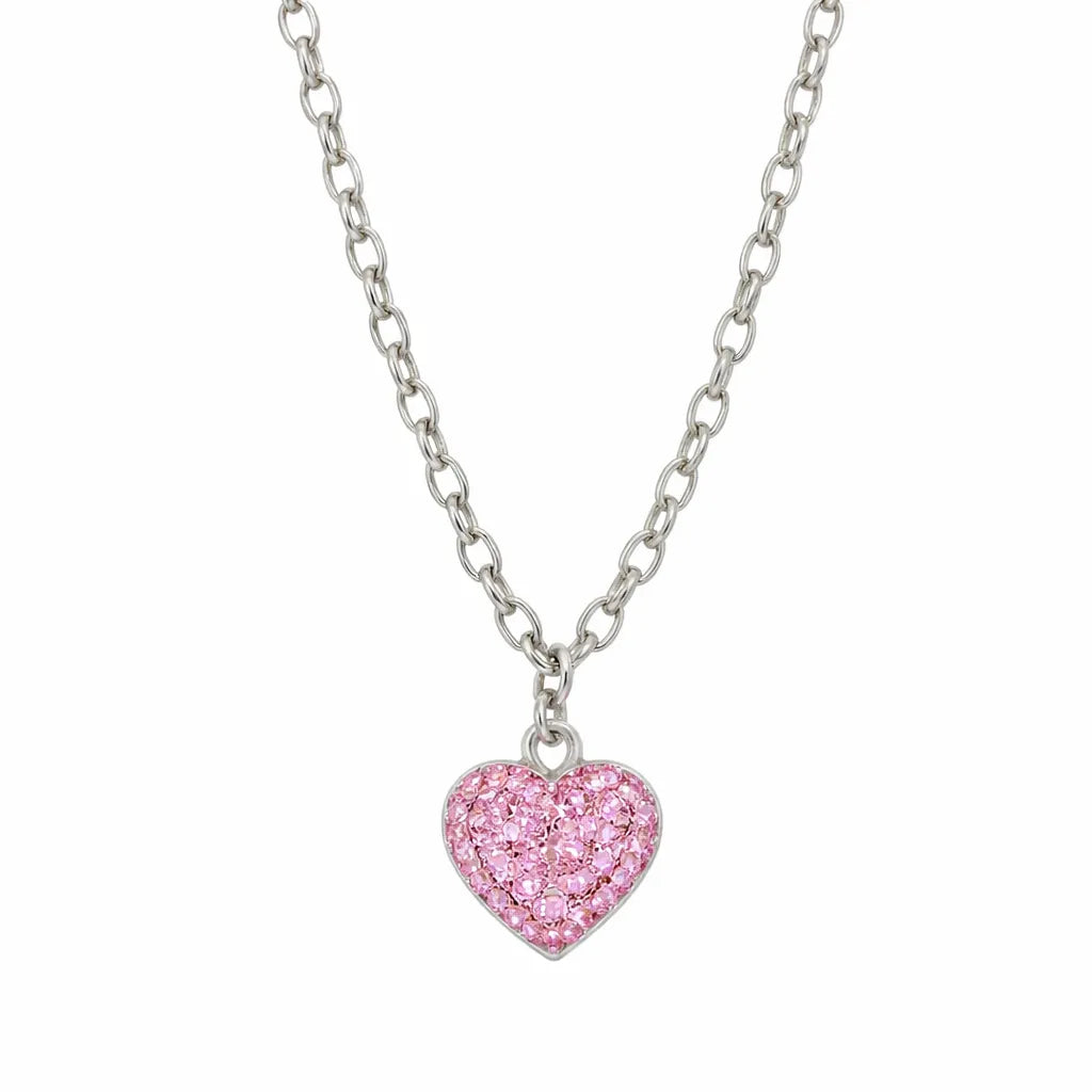 Diese Kinder-Halskette aus 925 Sterling Silber besitzt einen kleinen rosa Kristall-Herzanhänger und ist als funkelnder Schmuck für Mädchen gestaltet.