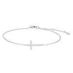 Dieses feine Damenarmband aus 925 Sterling Silber, wahlweise vergoldet oder in Silber, zeigt ein seitliches Kreuz mit Zirkonia-Besatz und richtet sich an stilbewusste Frauen.