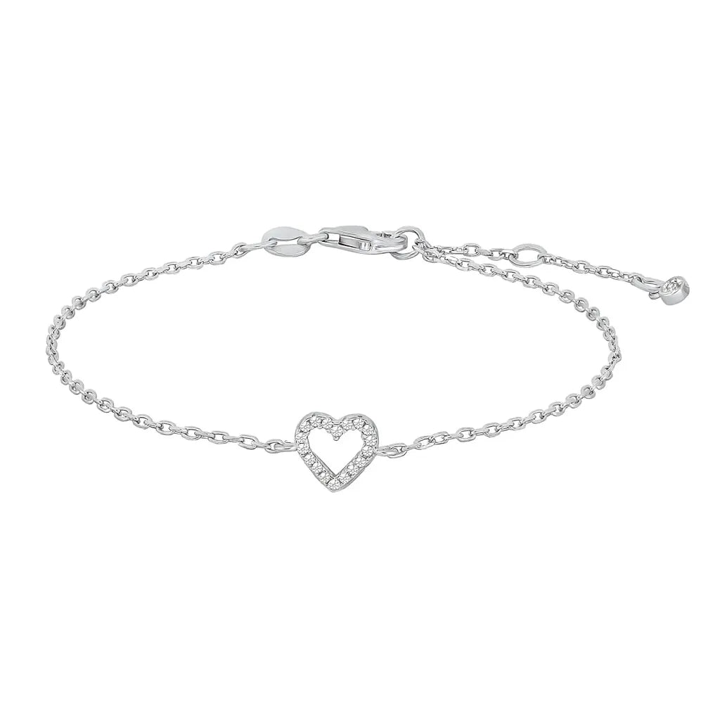 Feines Damen-Armband aus 925 Sterling Silber mit funkelndem, offenem Herz-Anhänger und Zirkonia-Steinen, verstellbarer Länge, ideal für stilbewusste Frauen.