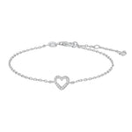 Feines Damen-Armband aus 925 Sterling Silber mit funkelndem, offenem Herz-Anhänger und Zirkonia-Steinen, verstellbarer Länge, ideal für stilbewusste Frauen.