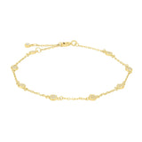 Feines Damenarmband aus 925 Sterling Silber, wahlweise vergoldet, mit mehreren beweglichen Zirkonia-Anhängern rund um das Handgelenk, ideal für stilbewusste Frauen.