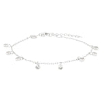 Dieses feine Damenarmband aus 925 Sterling Silber, wahlweise vergoldet oder in Silber, trägt mehrere bewegliche Zirkonia-Anhänger rund um das Handgelenk und richtet sich an stilbewusste Frauen, die dezenten Glitzerschmuck lieben.