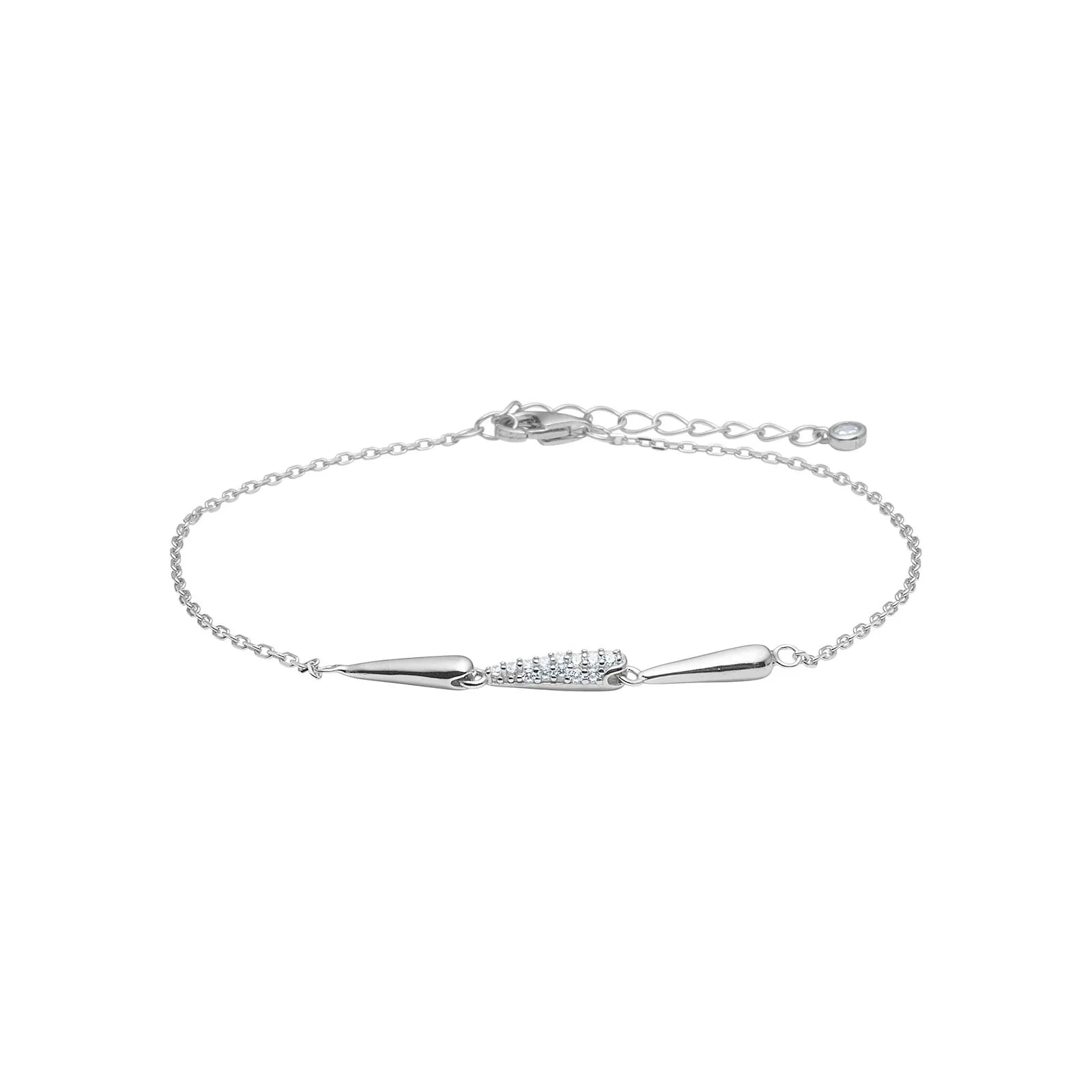Filigranes Damenarmband aus 925 Sterling Silber mit zarter Kette, tropfenförmigen Elementen und funkelnden Zirkonia, ideal für stilbewusste Frauen zu jedem Anlass.