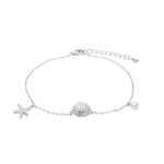 SelinaNor Armband aus 925 Sterling Silber mit Seestern, Muschel, Perle und funkelndem Zirkoniabesatz.