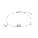 SelinaNor Armband aus 925 Sterling Silber mit Seestern, Muschel, Perle und funkelndem Zirkoniabesatz.