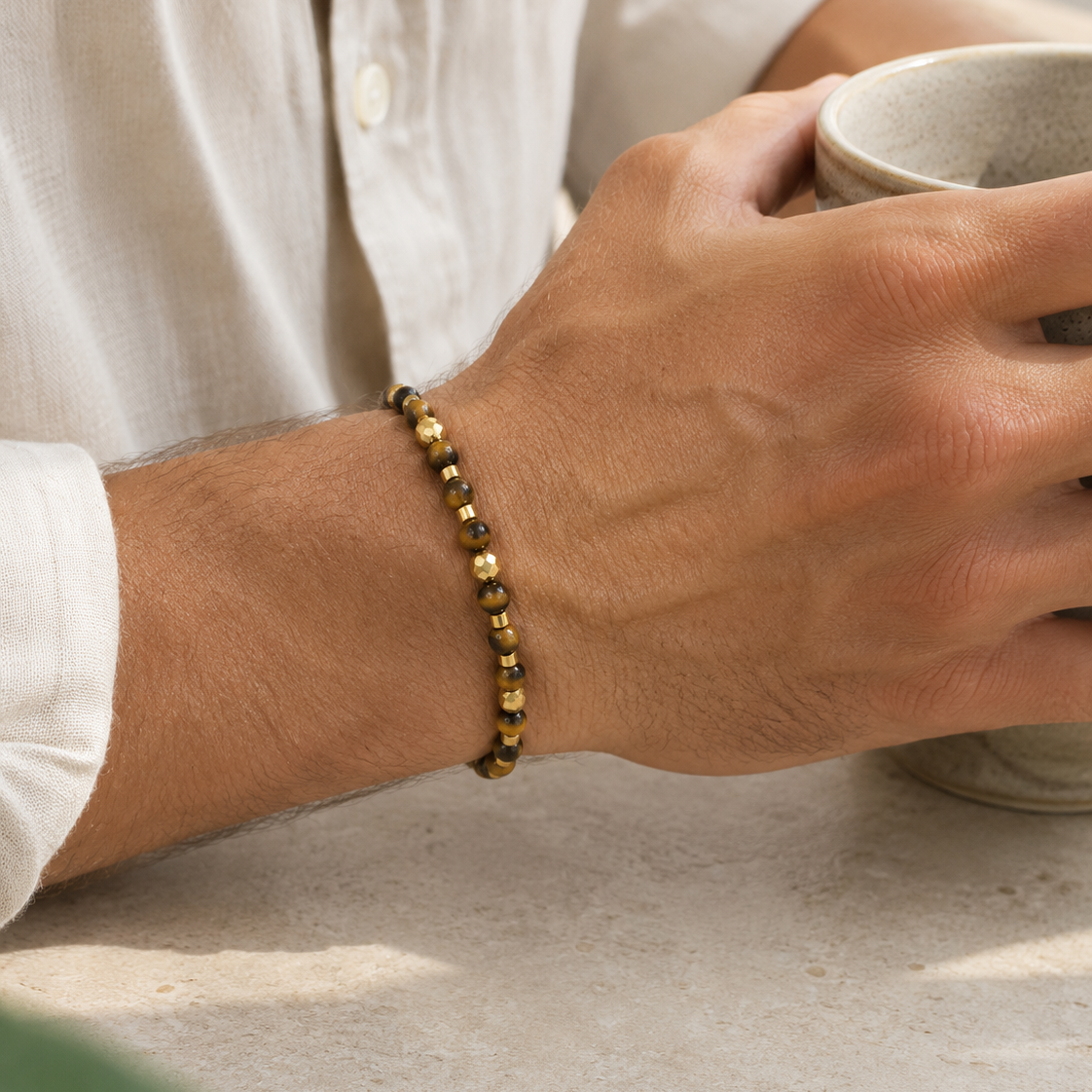 Herrenarmband Gelbes Tigerauge & Edelstahl 6 mm
