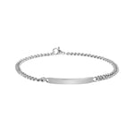 Elegantes Edelstahlarmband mit feiner Panzerkette und glatter Gravurplatte in Silber- und Goldoptik, ideal für Damen und Herren mit Sinn für zeitlosen Schmuck.