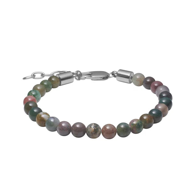 Herrenarmband aus indischem Achat mit mehrfarbigen Natursteinperlen und Edelstahlverschluss, ideal für stilbewusste Männer im Alltag und in der Freizeit.