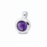 Runder 925er Silberanhänger Basic-Mini mit violettem Amethyst-Cabochon, eleganter minimalistischer Schmuck für Damen.