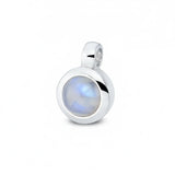 Runder Anhänger aus 925 Sterling Silber mit schimmerndem Mondstein-Cabochon in zarten Blau- und Weißtönen.