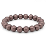 Elastisches Armband aus runden, glänzenden Perlen in schimmerndem Dunkelgrau auf weißem Hintergrund.