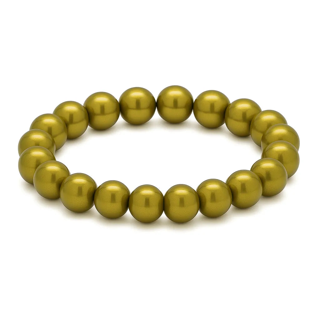 Elegantes 3D Wonderperlen Armband in schimmerndem Goldton, gefertigt aus runden, glänzenden Perlen auf elastischem Band.