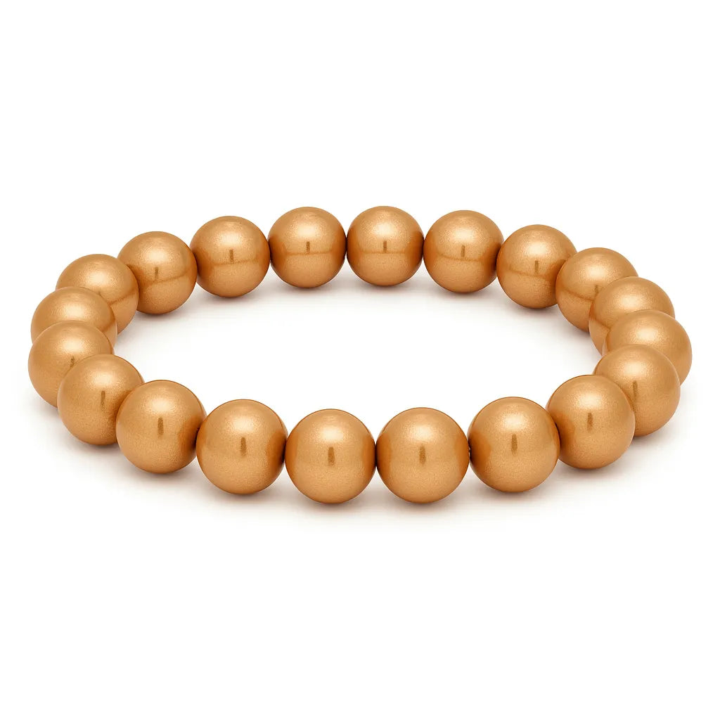 Perlenarmband in edlem Sandton mit glänzenden, runden Kugelperlen auf elastischem Band.