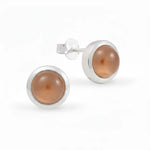 Elegante Damenohrstecker aus 925er Sterlingsilber mit rundem orangenem Mondstein Edelstein.