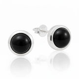 Elegante Damenohrstecker aus 925er Sterlingsilber mit rundem schwarzen Onyx Edelstein.