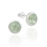 Elegante Damenohrstecker aus 925er Sterlingsilber mit rundem Prehnit Edelstein.