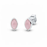 Elegante Damenohrstecker aus 925er Sterlingsilber mit ovalem rosa Rosenquarz Edelstein.