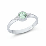 Eleganter Damenring aus 925er Sterlingsilber mit rundem grünen Quarz Edelstein in Zargenfassung.
