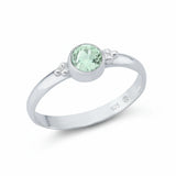 Eleganter Damenring aus 925er Sterlingsilber mit rundem grünen Quarz Edelstein in Zargenfassung.
