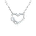 Feine Damen Silberkette aus 925 Sterling Silber mit herzförmigem Anhänger und Unendlichkeitszeichen, besetzt mit funkelnden Zirkonia auf weißem Hintergrund.